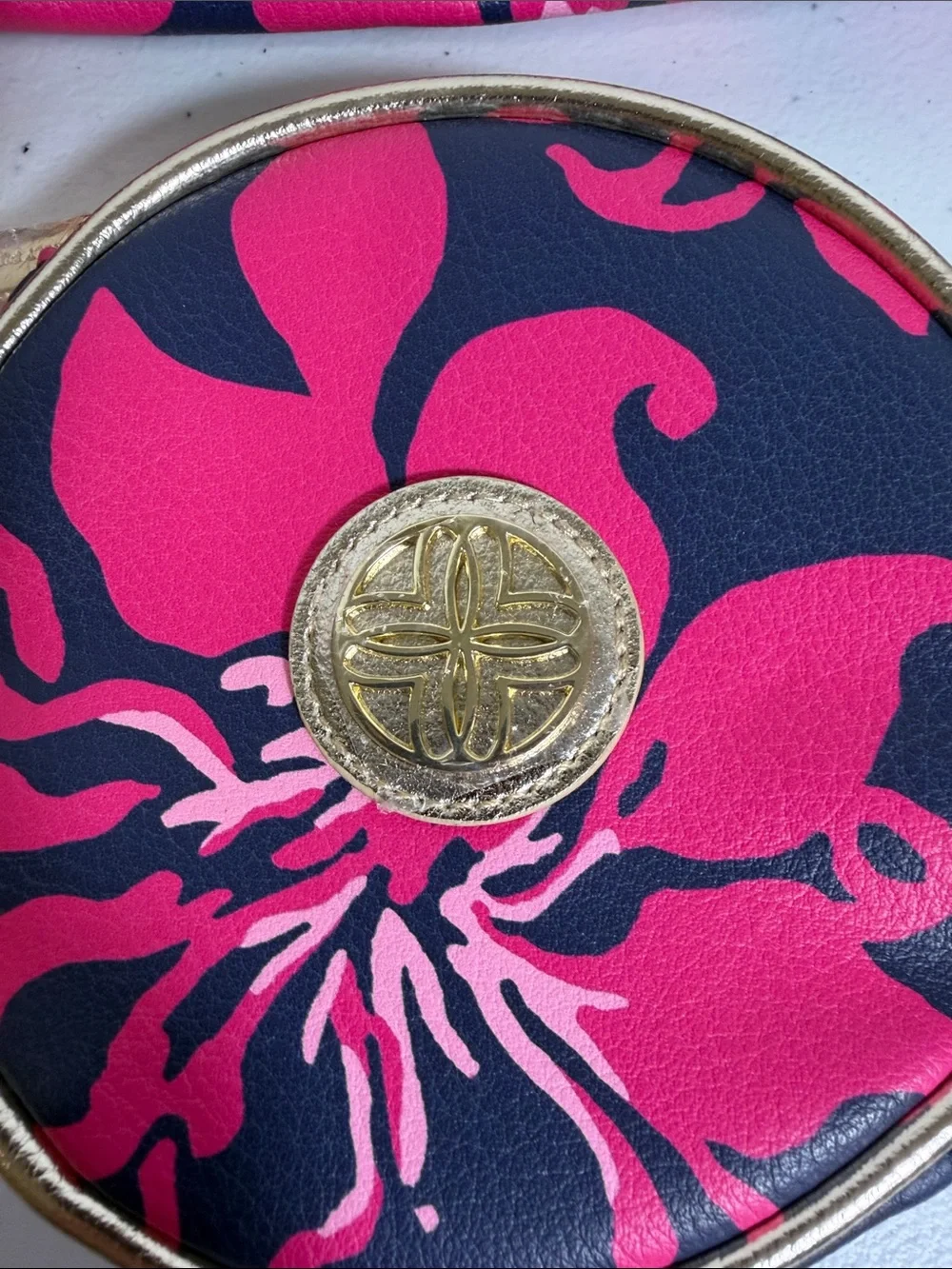 Lilly Pulitzer circular travel case and brush pouch